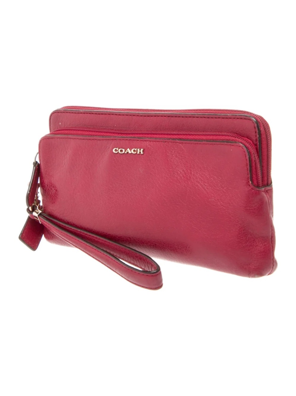 COACH $249 Cherry Red Pebbled Leather Wristlet Clutch goldtone - Picture 5 of 13